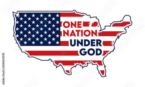 фотографія American flag USA map shape with one nation under god typography PNG