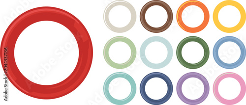 Foto Colorful round frame vector set featuring glossy circle borders in various vibra