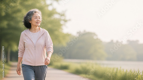 Happy senior woman walking outdoor feeling relaxed