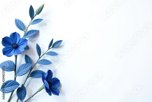 Elegant navy blue and white floral sprigs on white background, vintage, plant