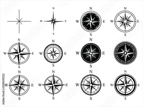 Collection of compass rose illustrations nautical geographic and directional symbols