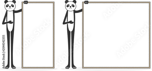 空白の看板を持つパンダのミニマルなイラスト