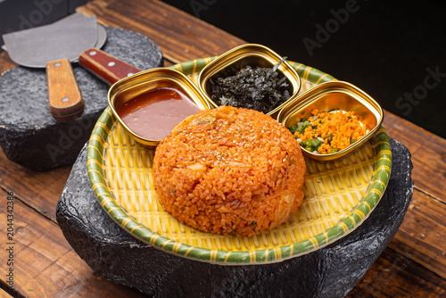 Bild auf Leinwand 신선한 볶음밥 재료 모듬 다진 당근 양파 대파 채소 슬라이스 요리 준비 과정 Fresh Chopped Vegetables Ingredients