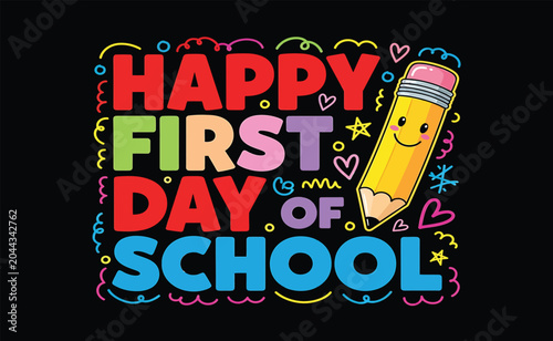 Happy first day of school illustration vibrant back to school design for students teachers and educational resources