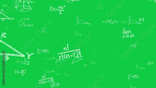 Floating handwritten complex math equations and calculus formulas green screen chroma key vfx