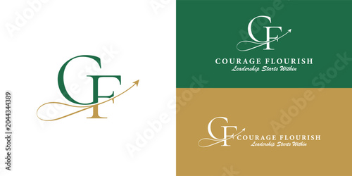 Foto An elegant personal brand logo featuring an intertwined CF monogram and a flowing arrow pointing forward