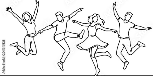 Photos Joyful group of diverse people celebrating and jumping in unison with expressive