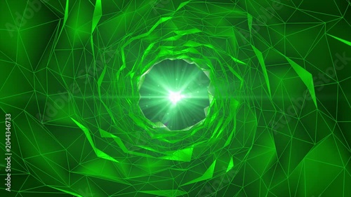 Abstract Green Low Poly Wireframe Tunnel Motion Background
