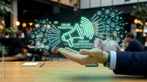Digital Marketing Concept of Online Promotion and Content Amplification Reaching Global Customer Base Through Network Connections