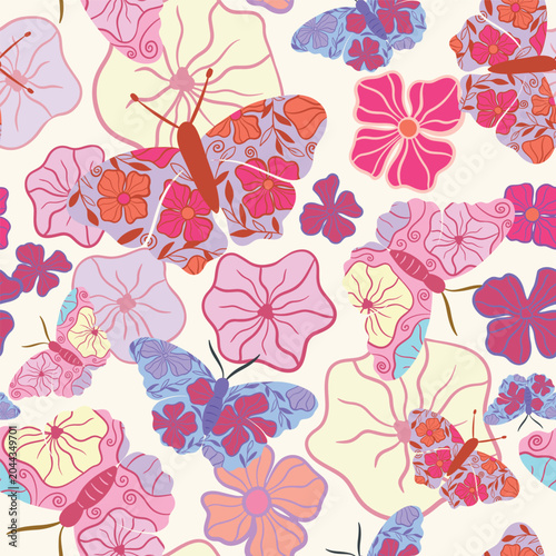 Flower butterflies Abstract vector repeat pattern design