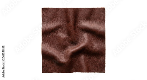 Tableau sur toile Textured brown genuine leather fabric material swatch, isolated on transparent b