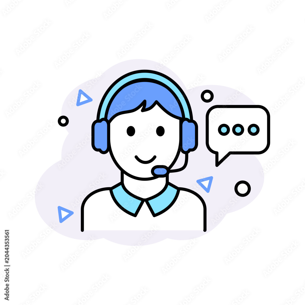 Fototapeta premium Customer support icon with headset agent and chat bubble