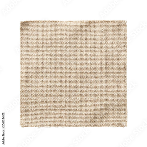 Fotografía Burlap fabric swatch with frayed edges isolated