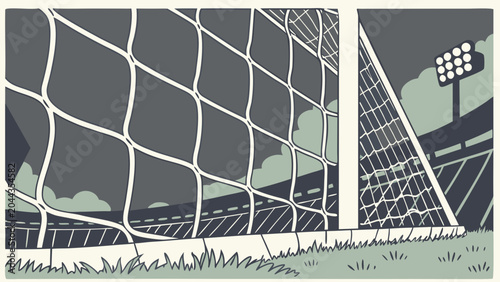 Soccer goal net, football stadium, sports illustration, vector graphic