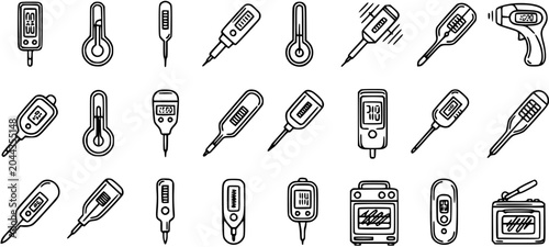 Cuadro en lienzo Medical and Food Thermometer Line Art Icons Set