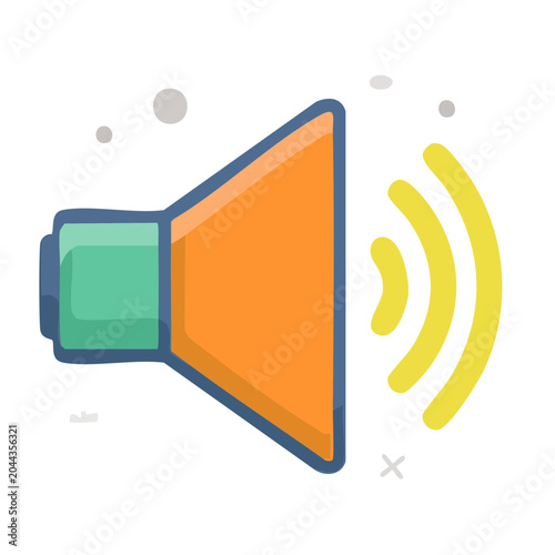 Flat design icon of a speaker emitting sound waves