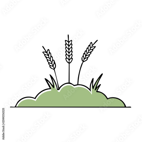 Flat design icon of wheat stalks growing in green grass