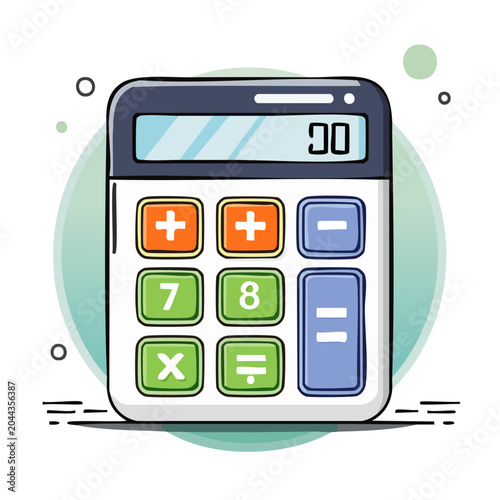 Flat design illustration of a calculator with colorful buttons
