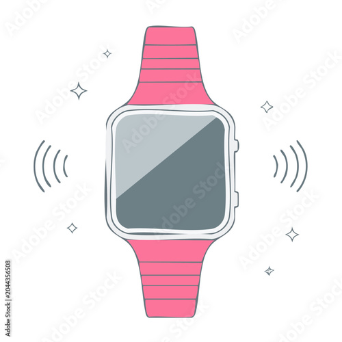 Hand-drawn pink smartwatch with notification signals