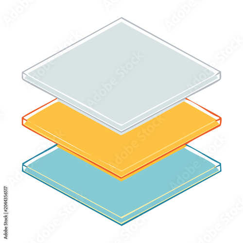 Isometric illustration of three stacked layers