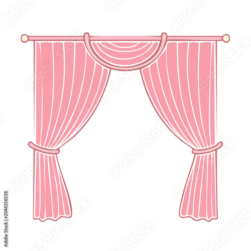 Pink draped curtains with swag and tie-backs