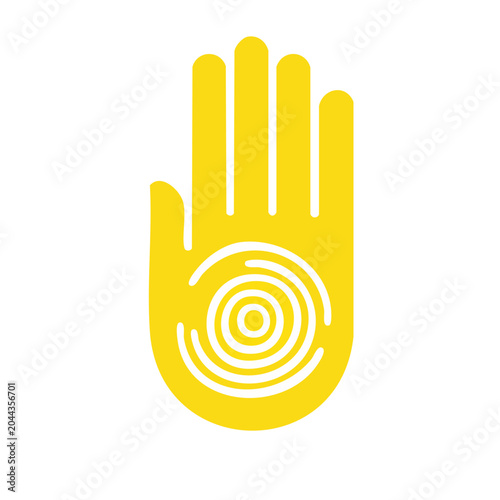 Yellow hand icon with fingerprint symbol