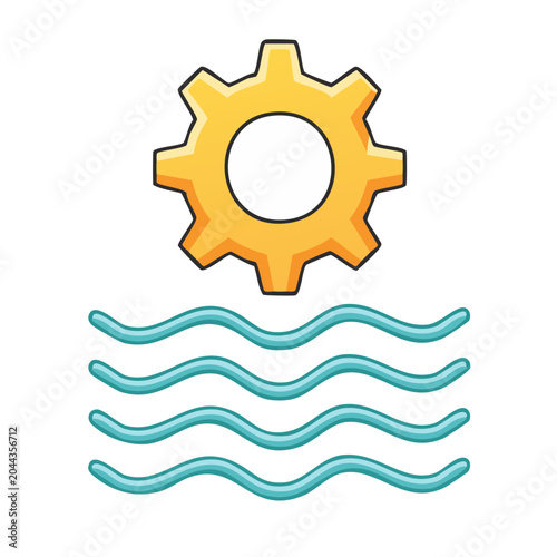 Yellow gear icon above blue water waves