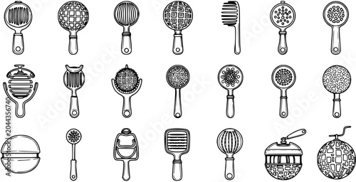 Bild auf Leinwand Kitchen Graters and Zesters Black and White Line Art Vector Icons Set