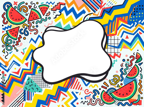 Abstract Memphis style summer frame isolated cut out