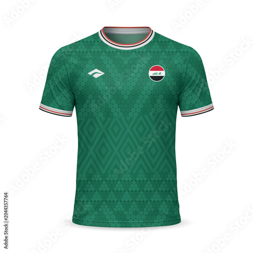 Foto 3d realistic home soccer jersey Iraq national team, shirt template