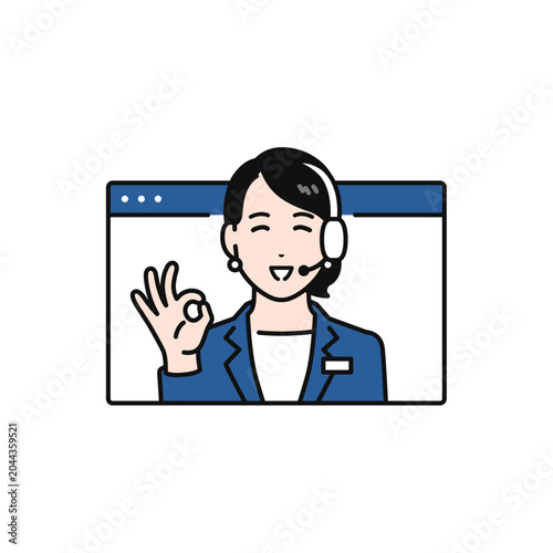 オンライン上でokサインをする若い女性ナビゲーターのシンプルなベクターイラスト素材