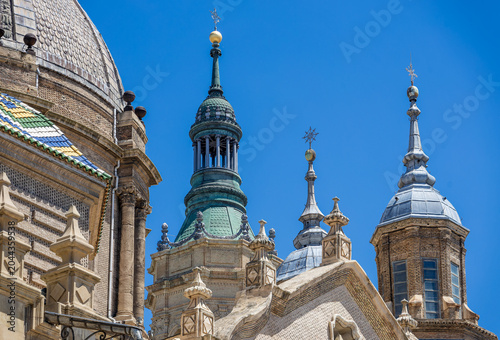 Domes and spires of the Basilica of Our Lady of the Pillar in Zaragoza Spain
