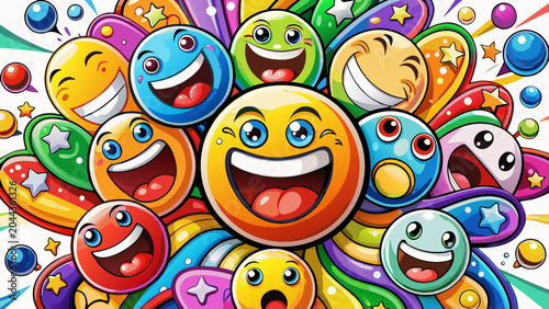 Billede på lærred Colorful Emoticon Faces, Smiling Emoji Icons, Vector Emotions Set, Cartoon Smile