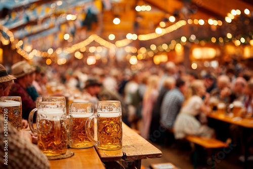 Lively Oktoberfest Beer Tent Celebration with Traditional Bavarian Atmosphere