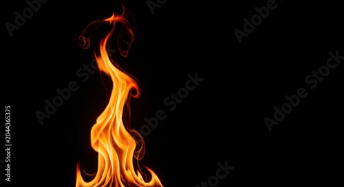 Realistic orange fire flame against black background.