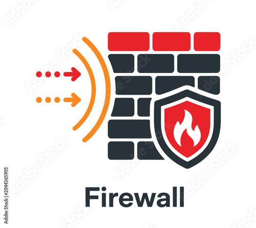 Foto A digital firewall illustration depicts a strong brick wall with a shield protec