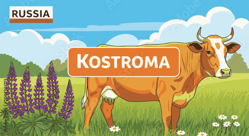 A cow stands in a field of flowers with 