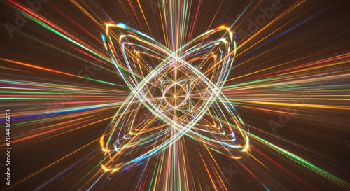 Abstract geometric light trails in a glowing star pattern.
