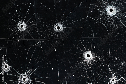 Bullet holes on black glass, overlay design background