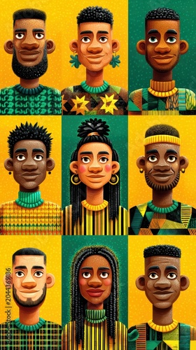 Celebrating black history month a quilt of cartoon symbols representing culture and identity