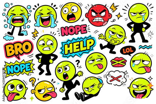 A collection of various emoticon stickers expressing different emotions and reactions
