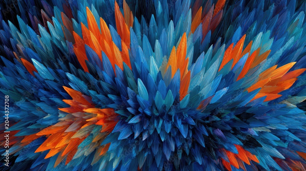 Obraz premium Explosive burst of blue and orange crystalline spikes
