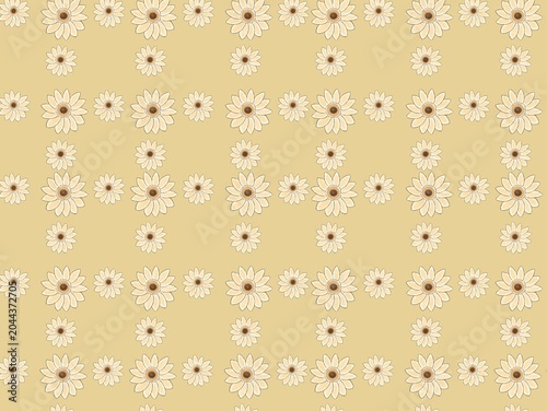 Quadro em tela Pattern featuring stylized white daisies (Bellis perennis) with brown centers against a beige background