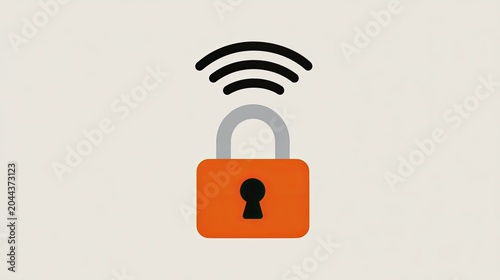 Orange padlock with wifi signal radiating upwards on grey background