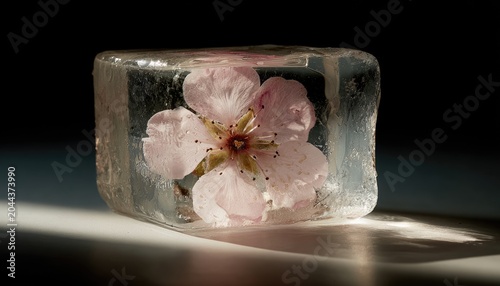 Delicate pink blossom encased in a clear ice cube (2)