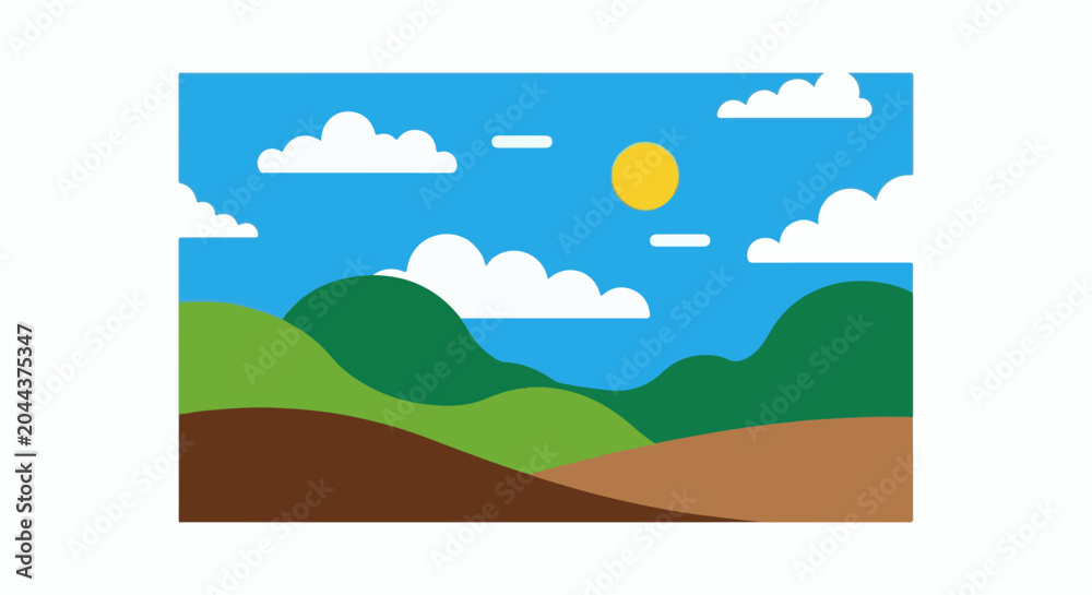Obraz premium A bright, clear day with rolling green hills under a blue sky with clouds