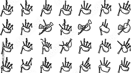 Bilde på lerret Bagpipes Musical Instruments Line Art Icons Collection