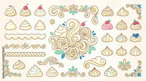 Foto Sweet Desserts Collection: Meringues, Swirls, and Ornate Borders