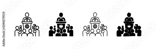 Canvastavla Public Speaker at Podium with Audience and Media Icon Set | Press Conference and