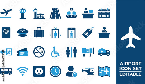 Fotografie Airport icon set vector graphic illustration of travel and transportation symbol